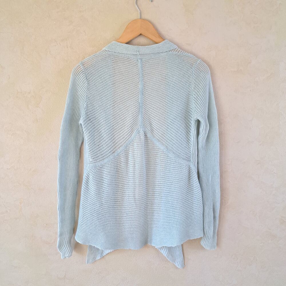 Eileen Fisher Petite Light Aqua 100% Linen Sheer Open Front Cardigan Sweater PS - Picture 7 of 7